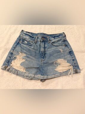American Eagle Outfitters Light Blue Distressed Denim Mom Shorts